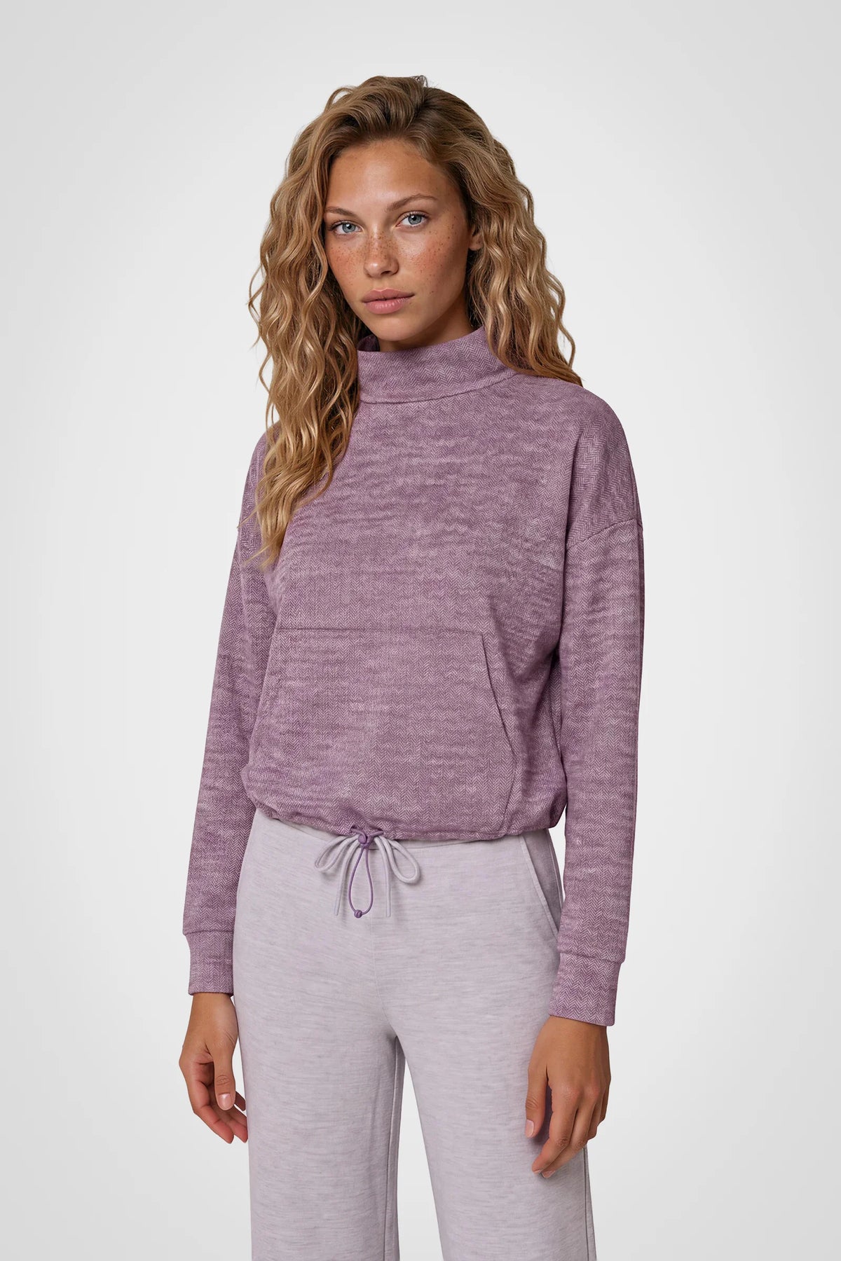 Cozy Herringbone Mock Neck Pullover