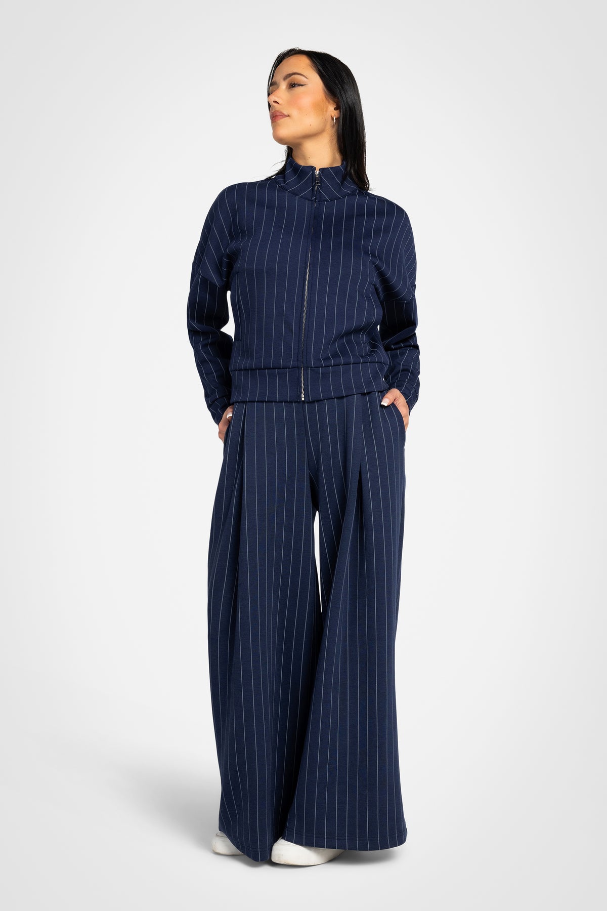 Pinstripe Deluxe Mock Neck Jacket