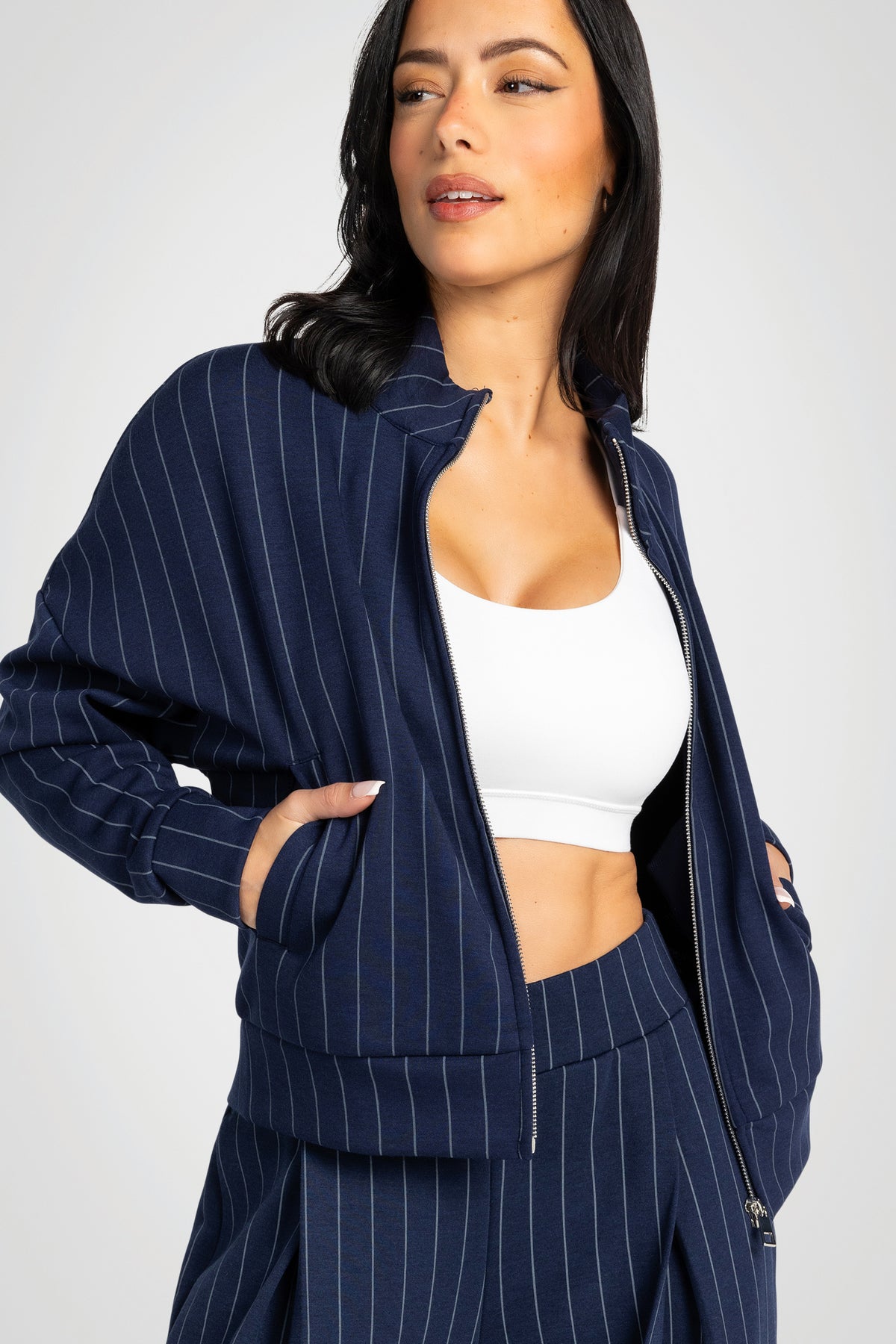 Pinstripe Deluxe Mock Neck Jacket