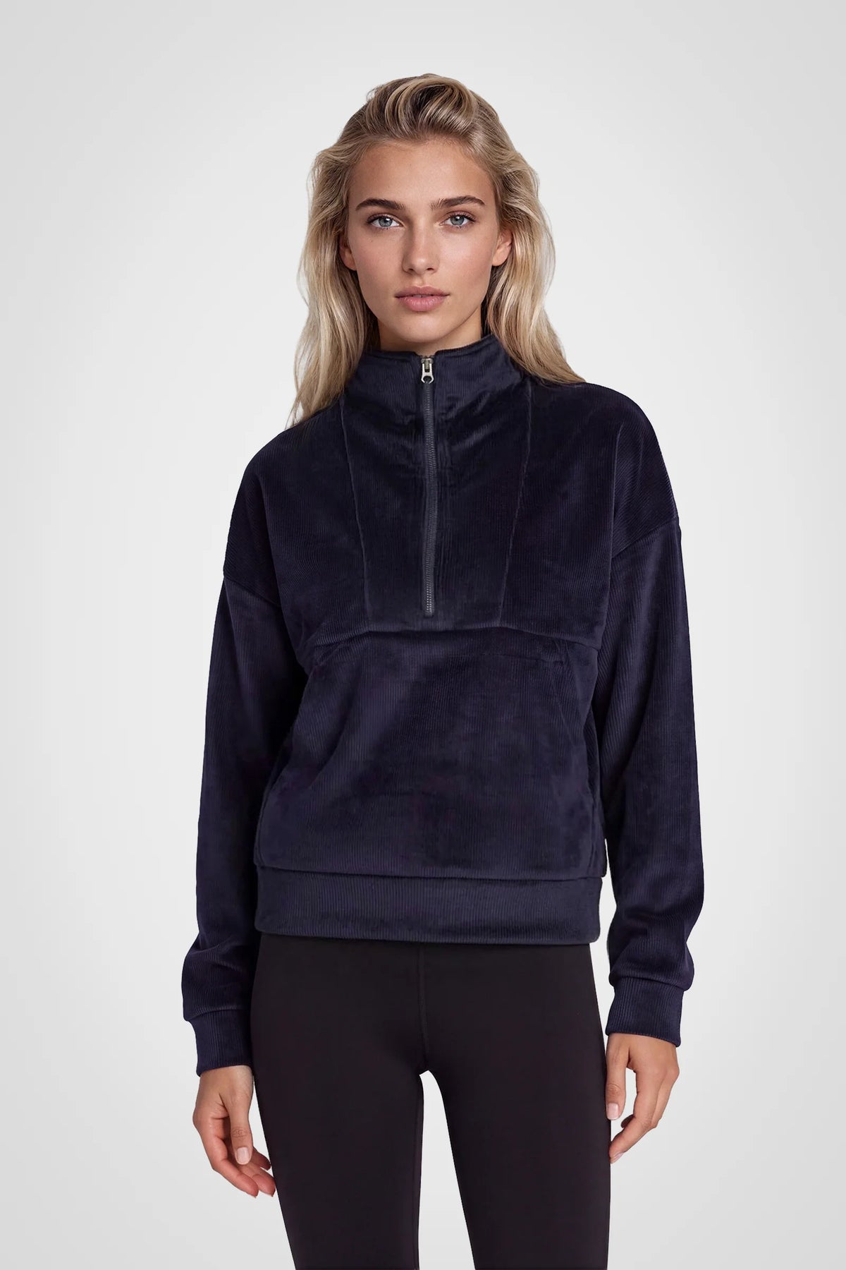 Avelisse Rib Velour Quarter-Zip Pullover