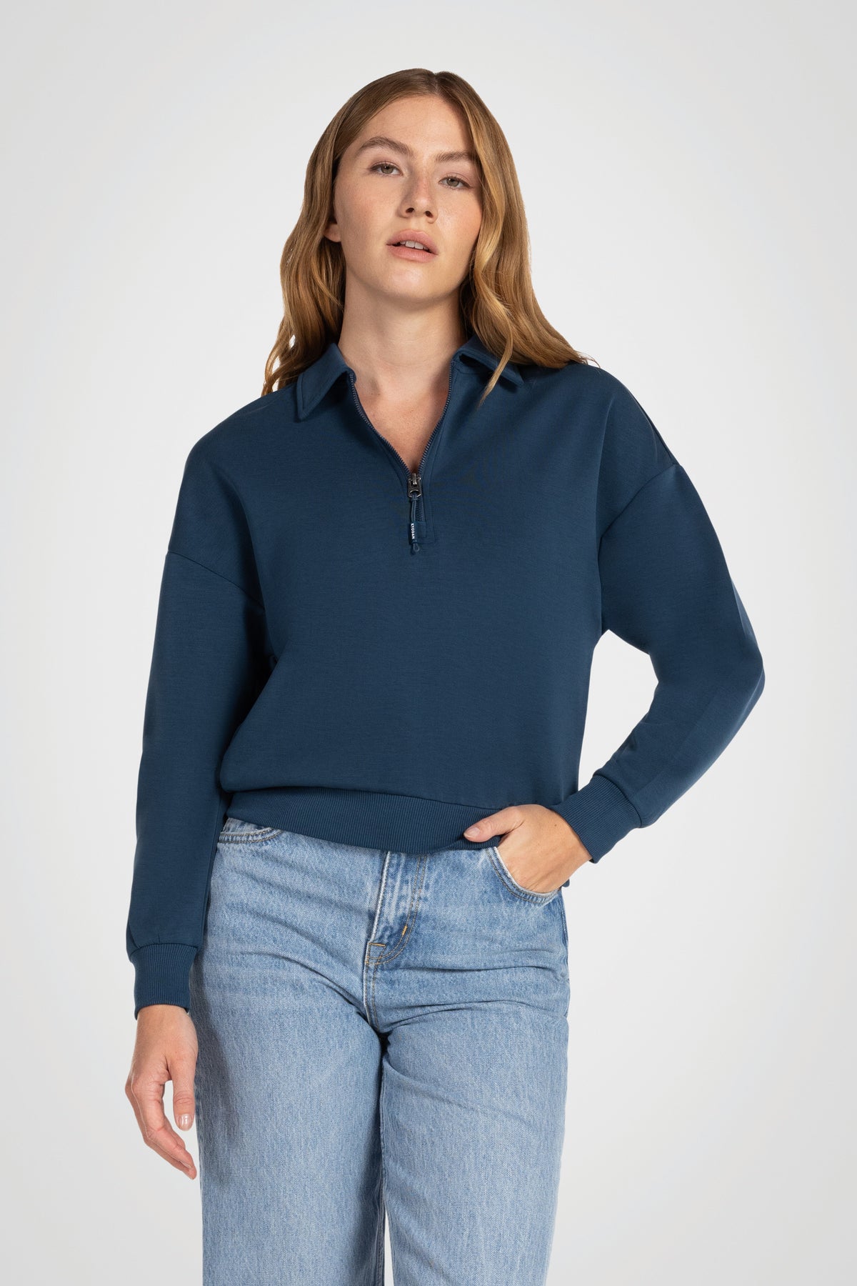 Riviera Cropped Zip Collar Top