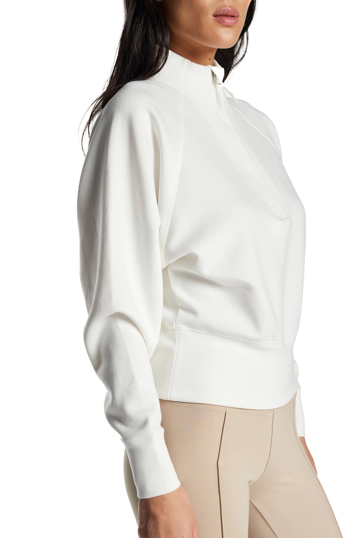 Haut à manches longues et demi-zip en tricot extensible à col montant