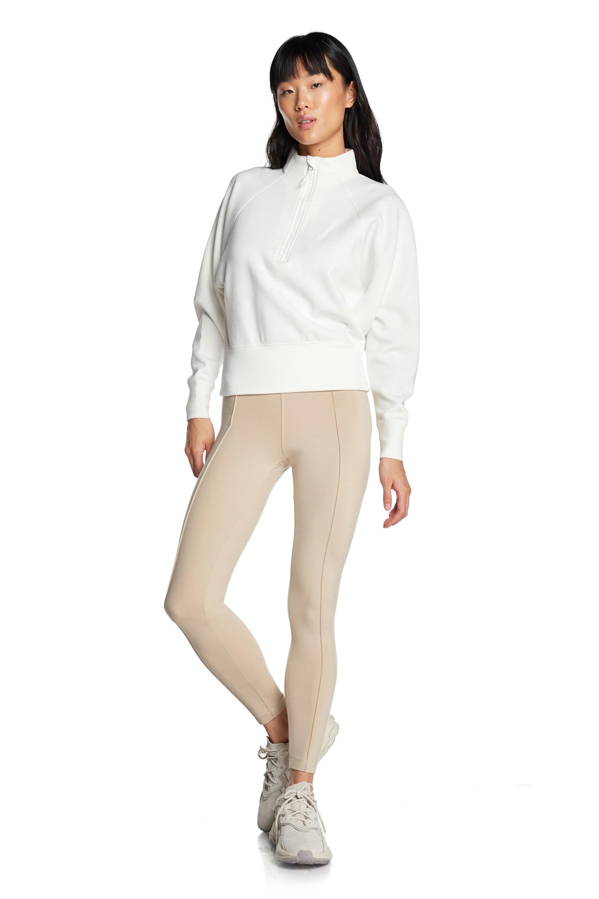 Haut à manches longues et demi-zip en tricot extensible à col montant