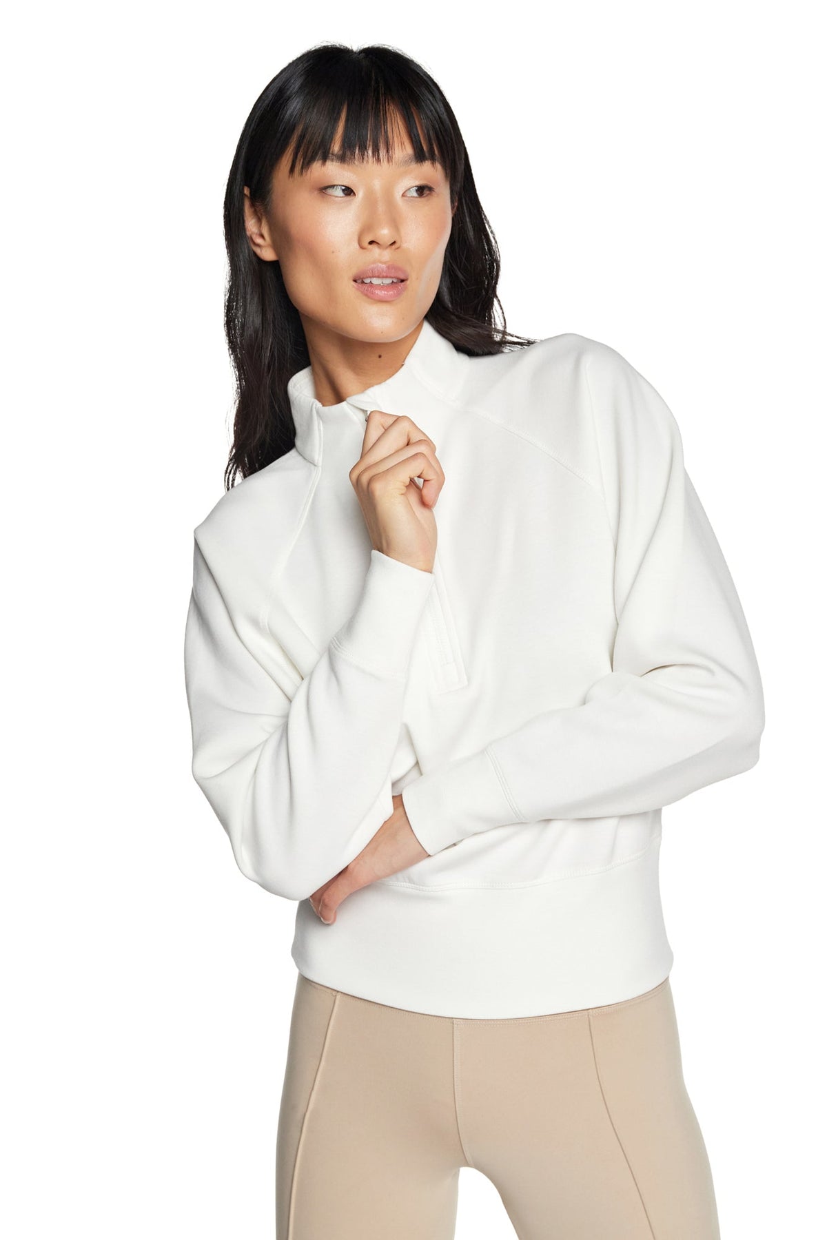 Haut à manches longues et demi-zip en tricot extensible à col montant