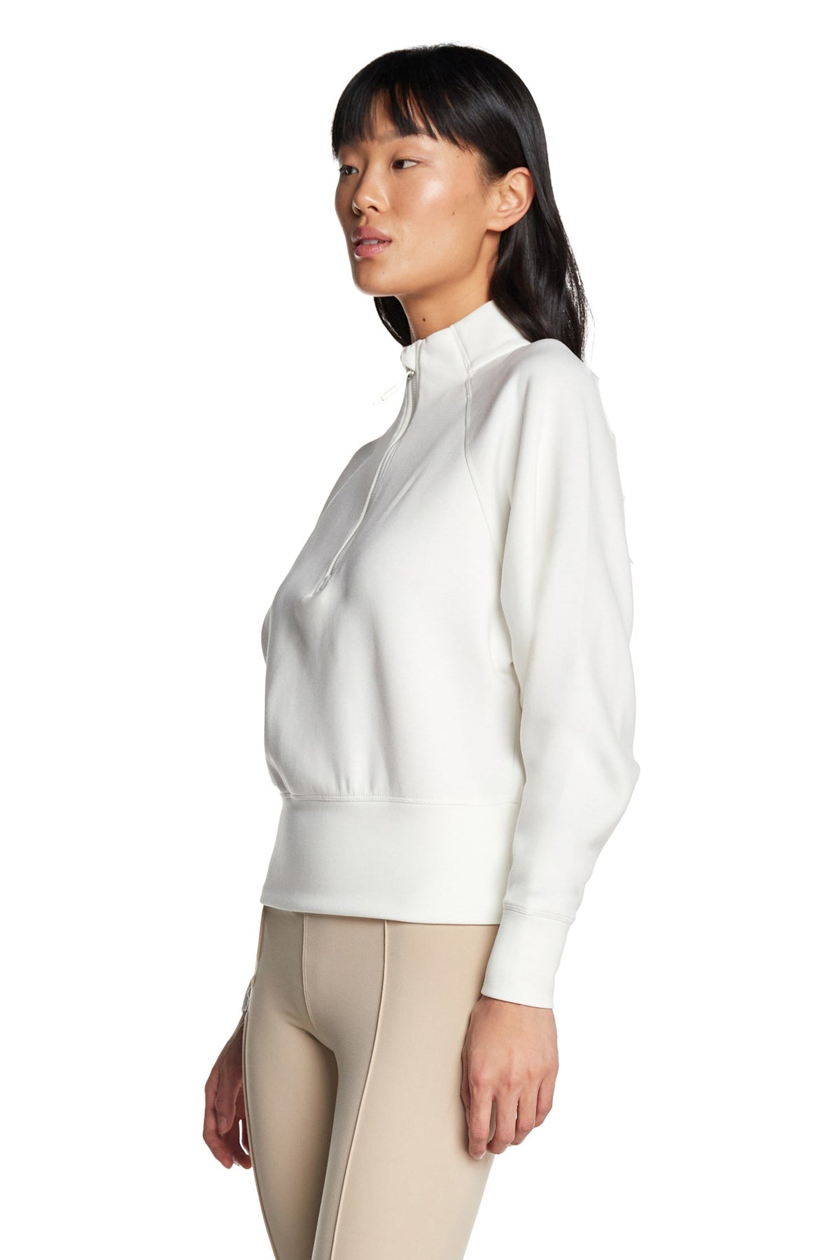 Haut à manches longues et demi-zip en tricot extensible à col montant