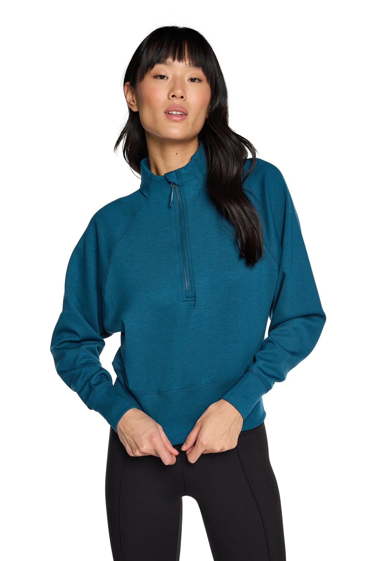 Haut à manches longues et demi-zip en tricot extensible à col montant