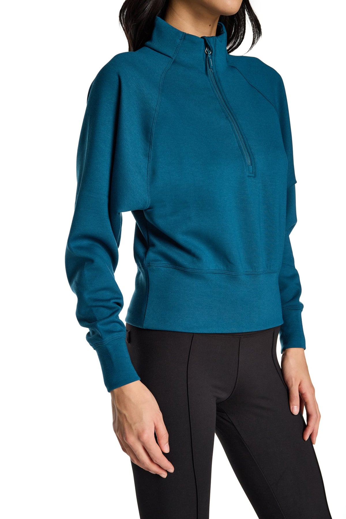 Haut à manches longues et demi-zip en tricot extensible à col montant