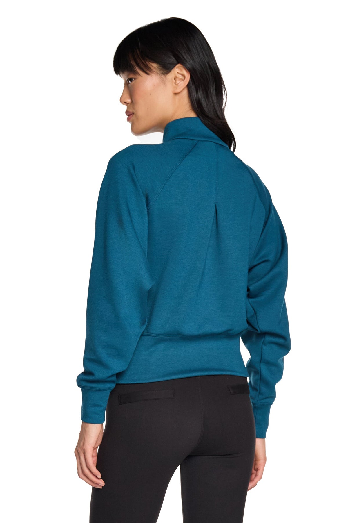 Haut à manches longues et demi-zip en tricot extensible à col montant