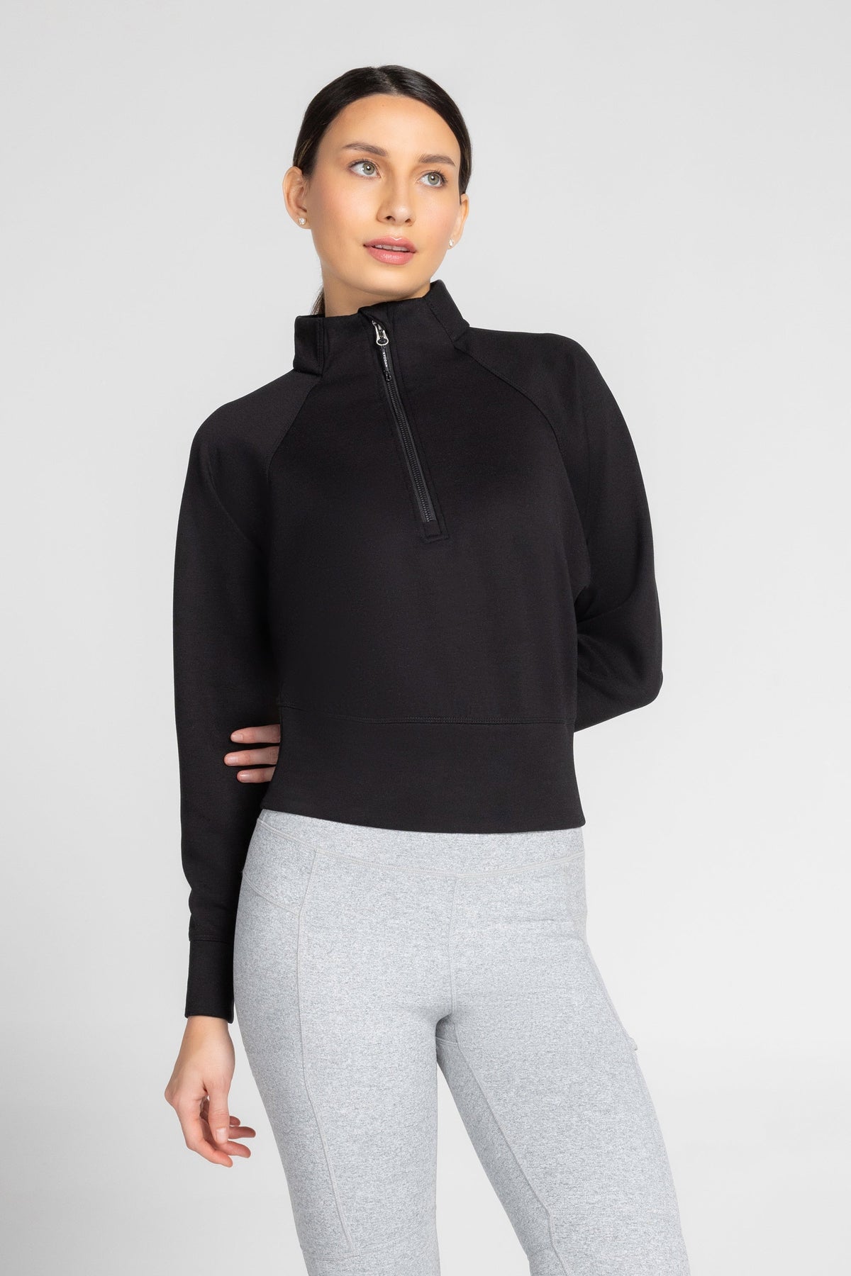 Haut à manches longues et demi-zip en tricot extensible à col montant