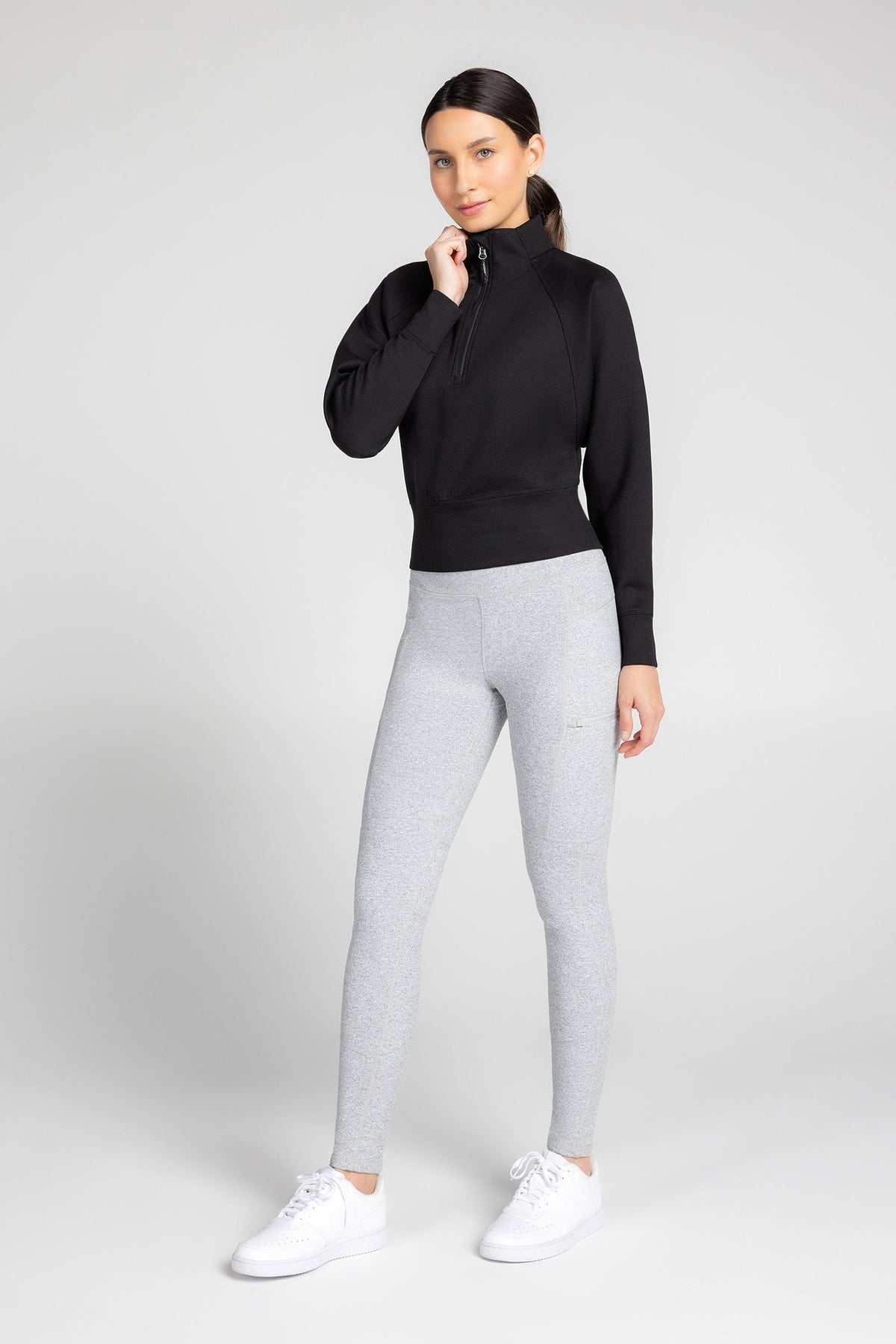 Haut à manches longues et demi-zip en tricot extensible à col montant