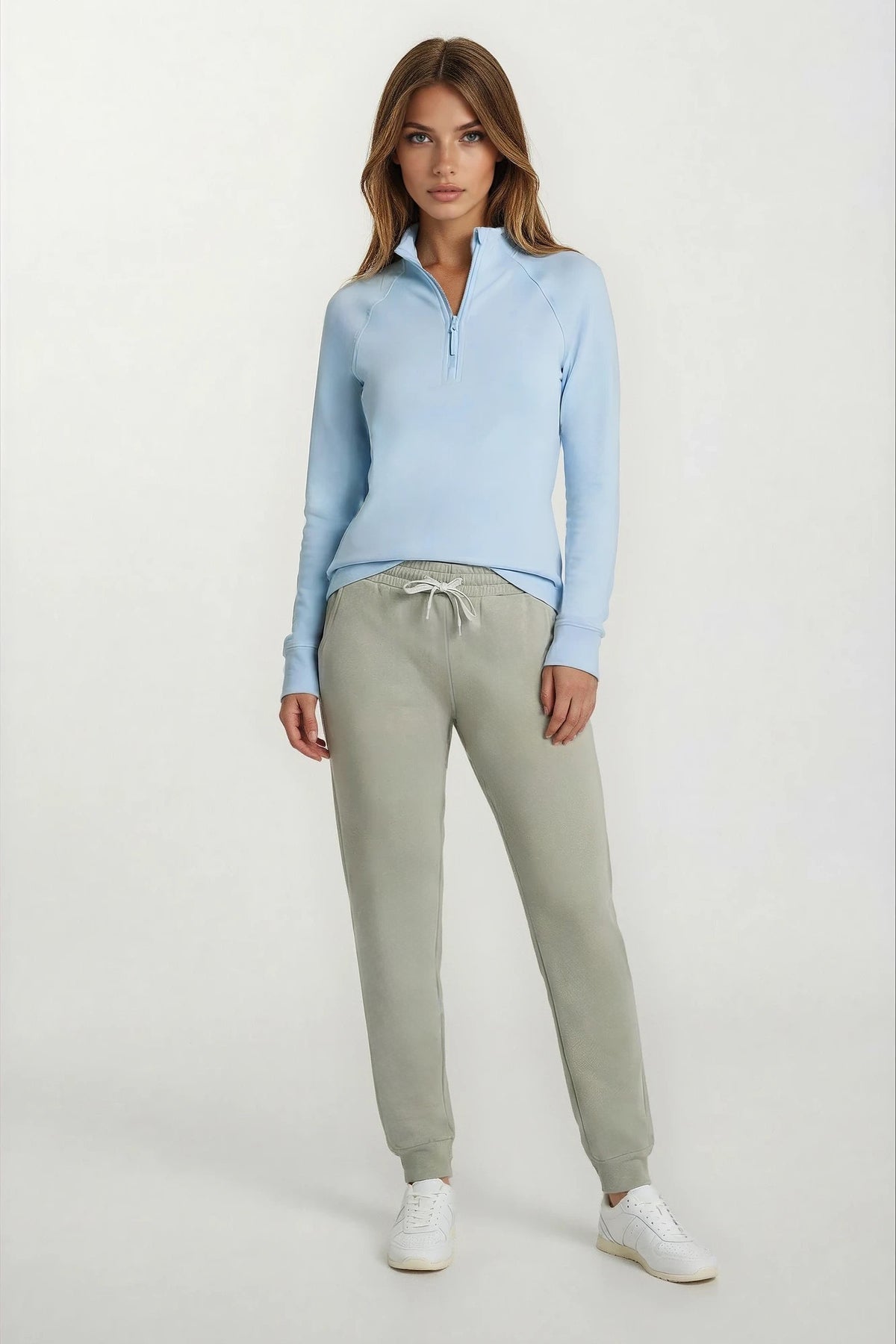 Haut à manches longues et demi-zip en tricot extensible à col montant
