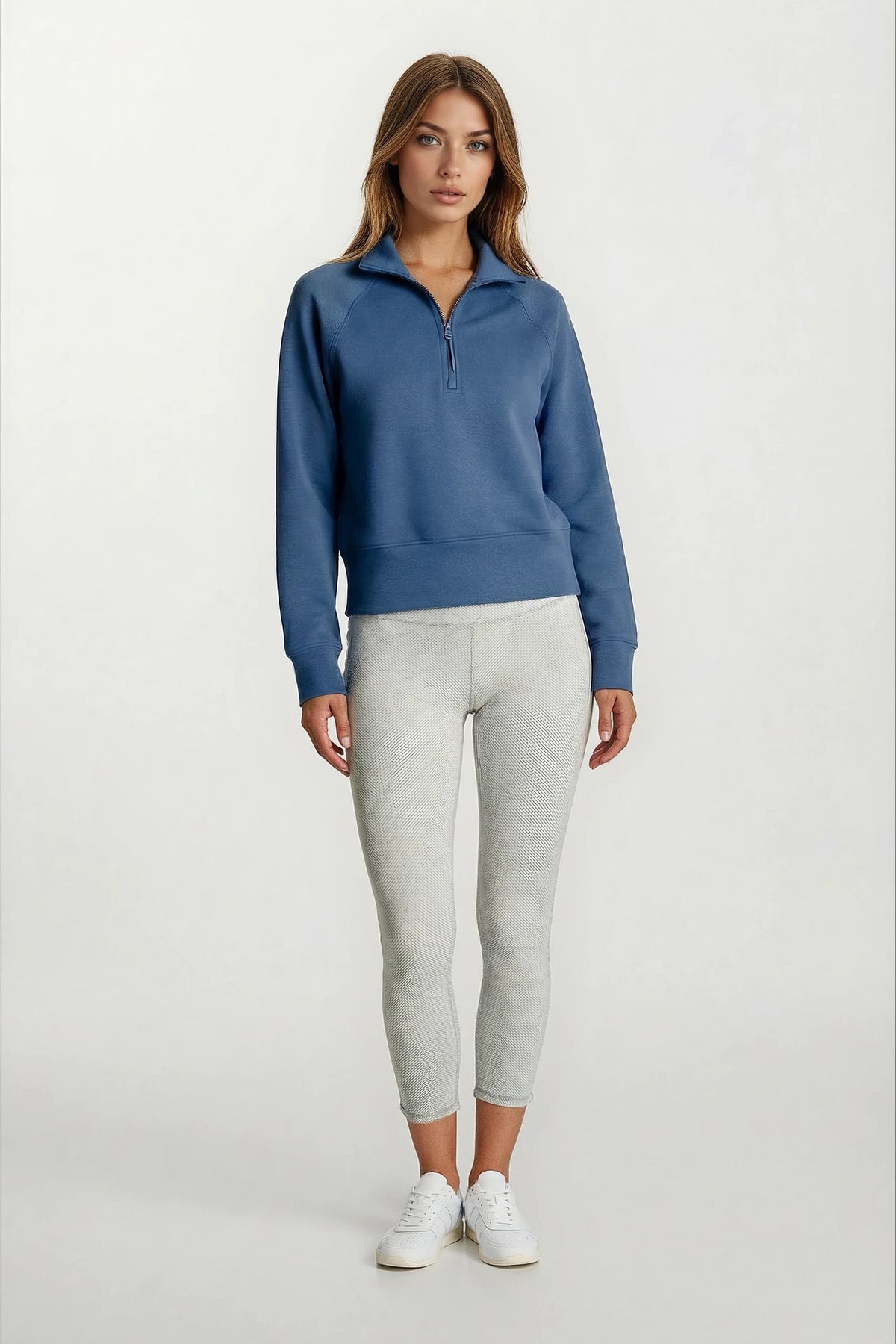 Haut à manches longues et demi-zip en tricot extensible à col montant