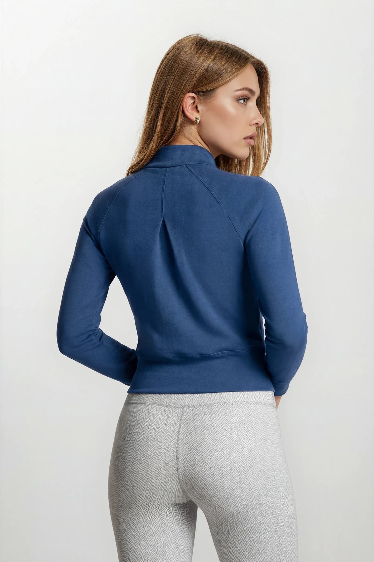 Haut à manches longues et demi-zip en tricot extensible à col montant