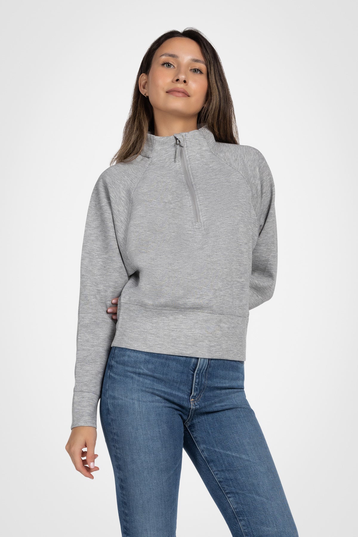 Haut à manches longues et demi-zip en tricot extensible à col montant
