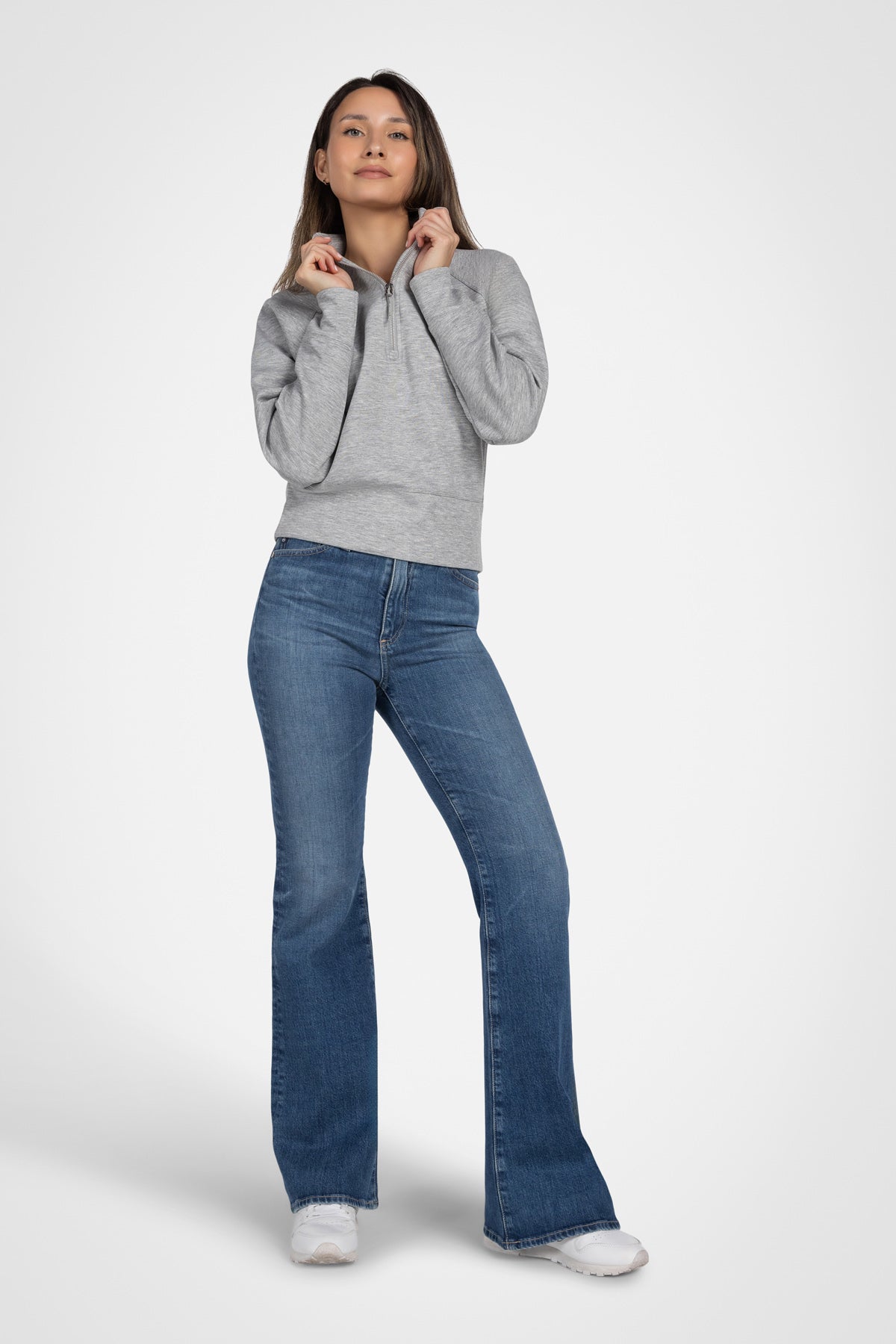 Haut à manches longues et demi-zip en tricot extensible à col montant