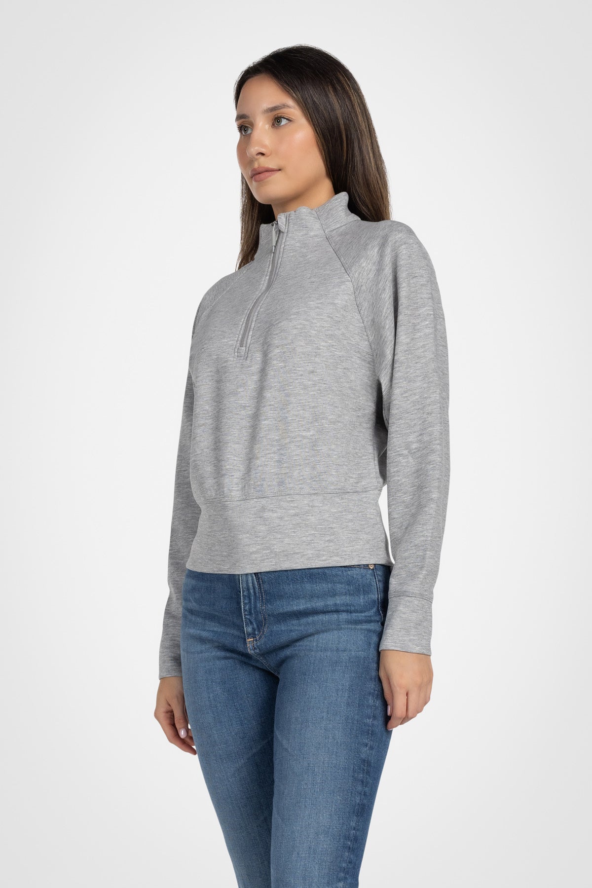 Haut à manches longues et demi-zip en tricot extensible à col montant
