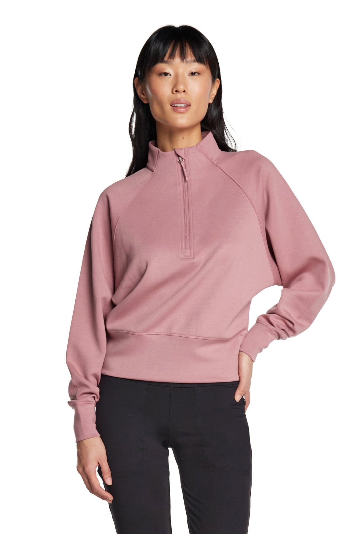 Haut à manches longues et demi-zip en tricot extensible à col montant