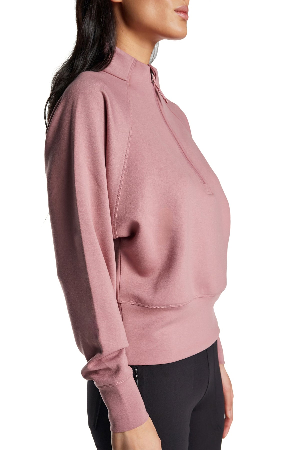 Haut à manches longues et demi-zip en tricot extensible à col montant