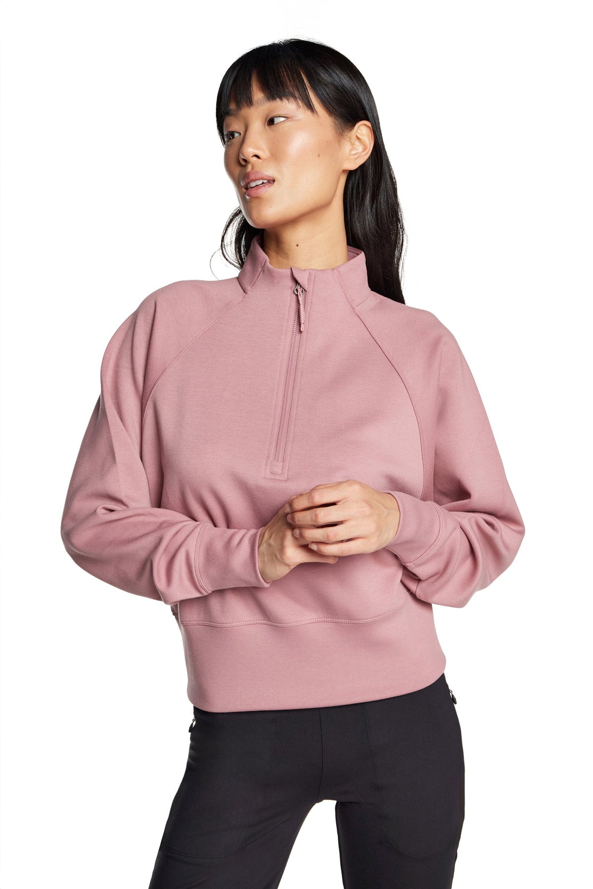 Haut à manches longues et demi-zip en tricot extensible à col montant
