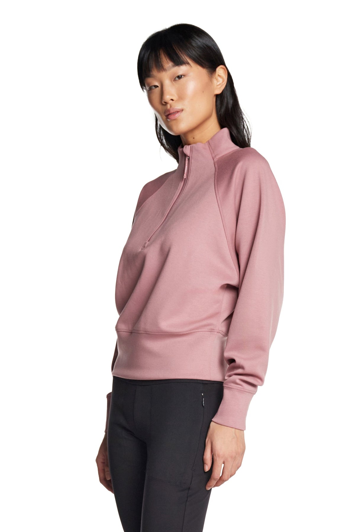 Haut à manches longues et demi-zip en tricot extensible à col montant