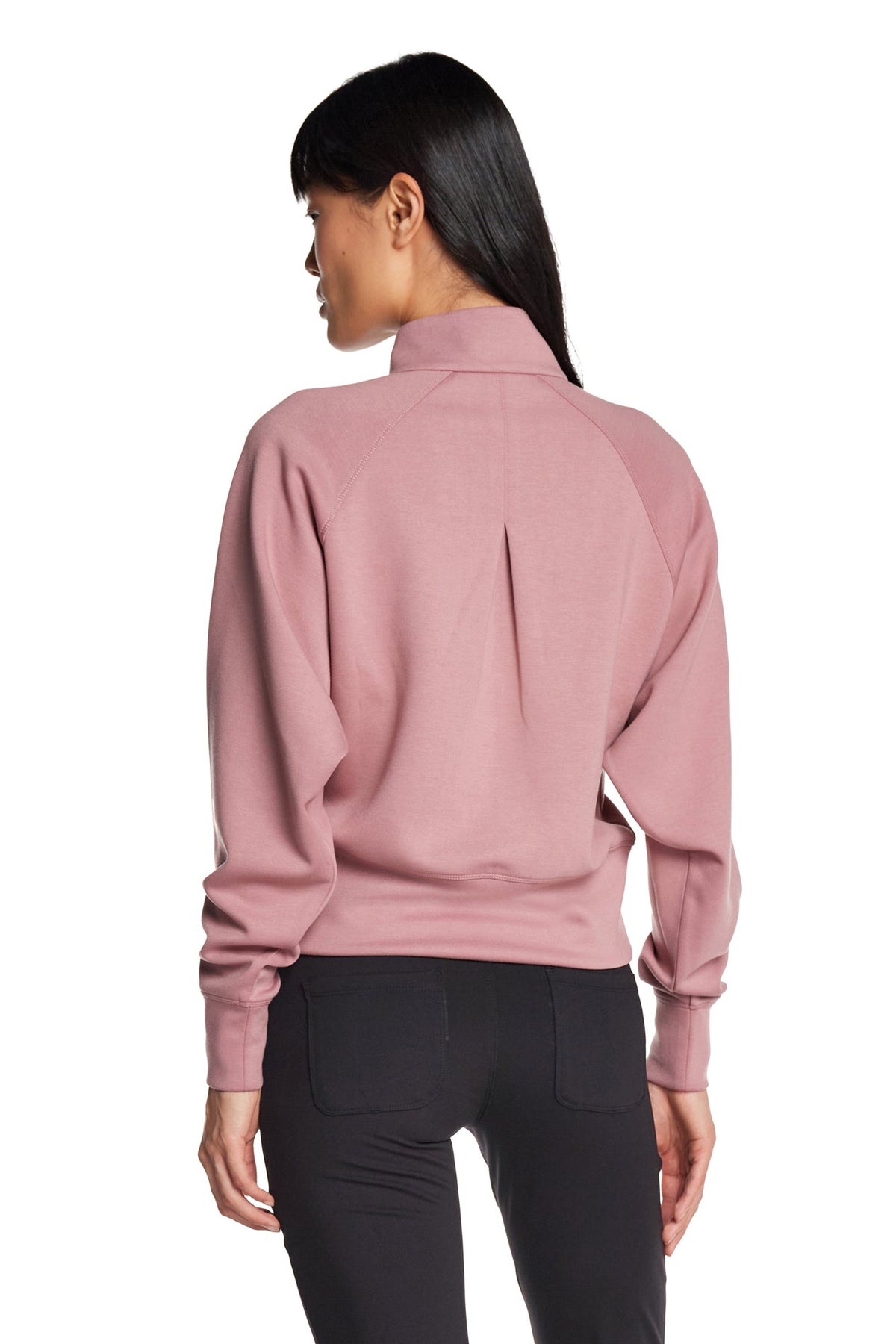Haut à manches longues et demi-zip en tricot extensible à col montant
