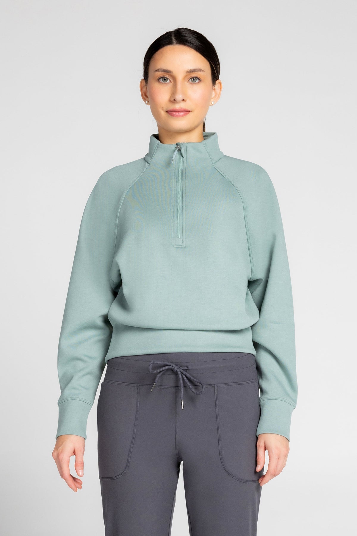 Haut à manches longues et demi-zip en tricot extensible à col montant
