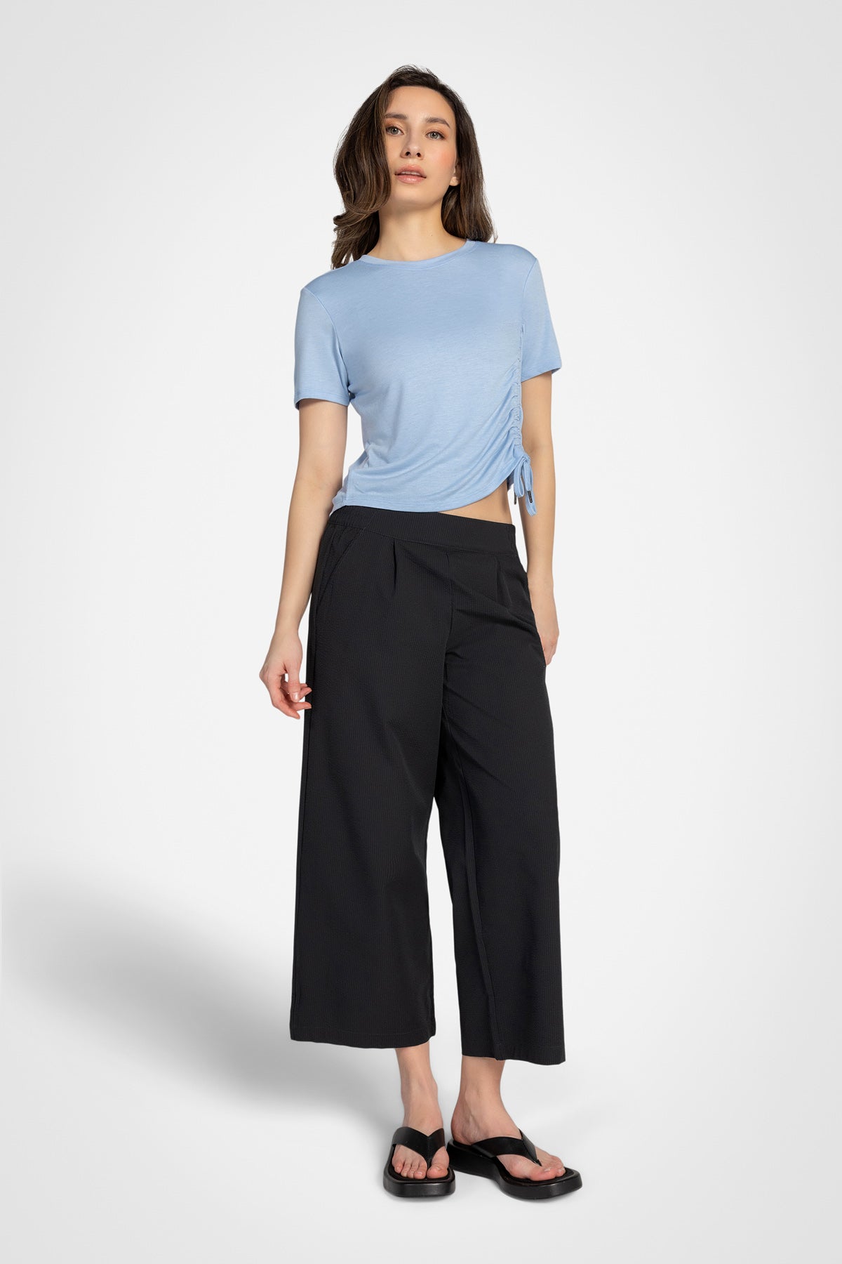 Pantalon court large en seersucker