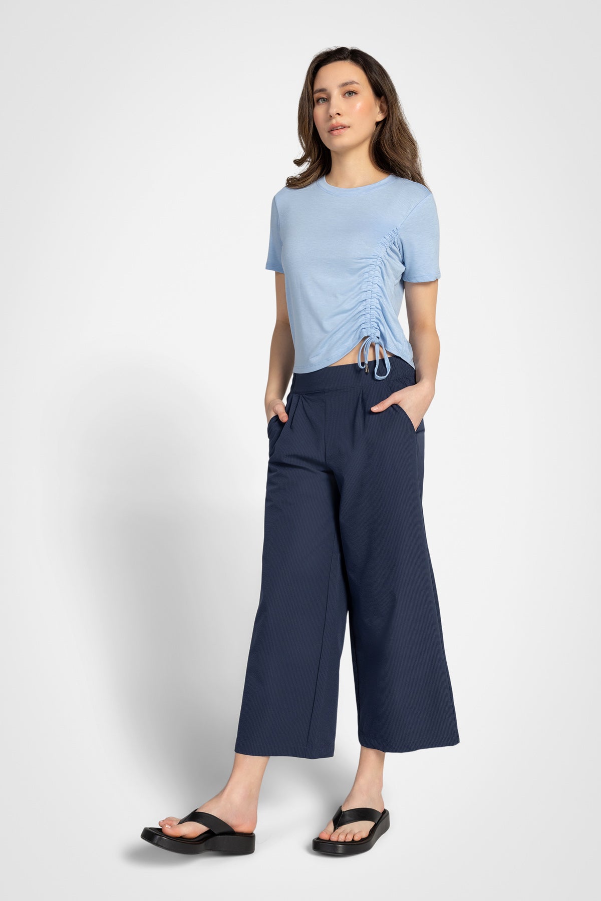 Seersucker Wide Crop Pant